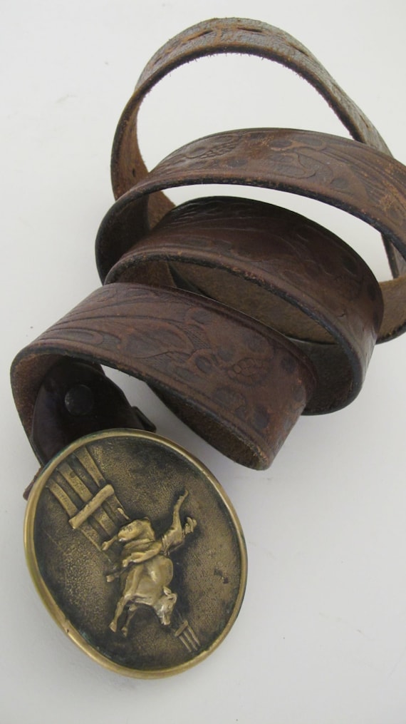 Western Antique Brass Bull Rider Genuine Leather Belt for Women Multiple Option