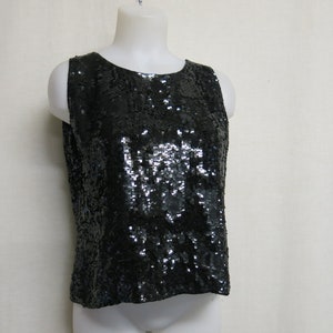 Sequin Tank Top Blouse Ralph Lauren Large 12 Silk Sequin Crop Blouse