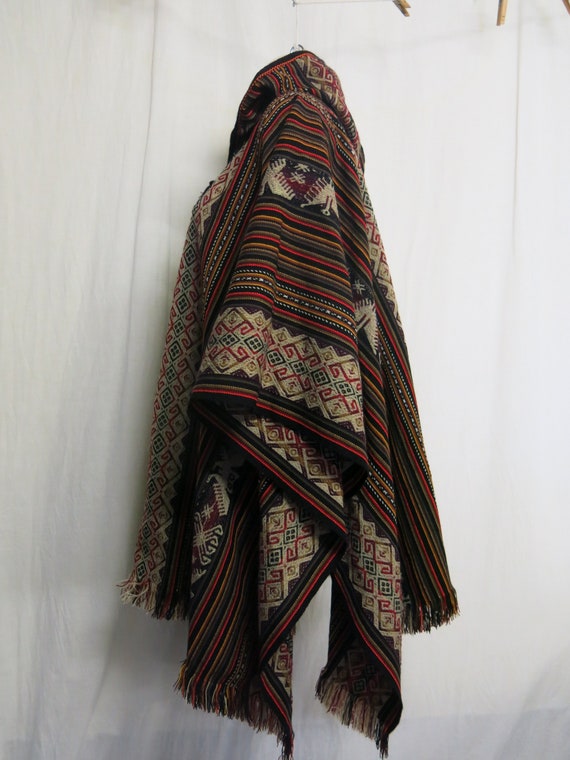 Guatemalan Poncho Wool Cape Wool Cape Fringe Ponc… - image 7