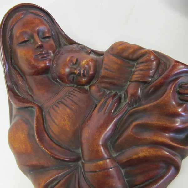 Virgin Mary and Jesus Wall Plaque Religious Art Nativity Wall Sculpture