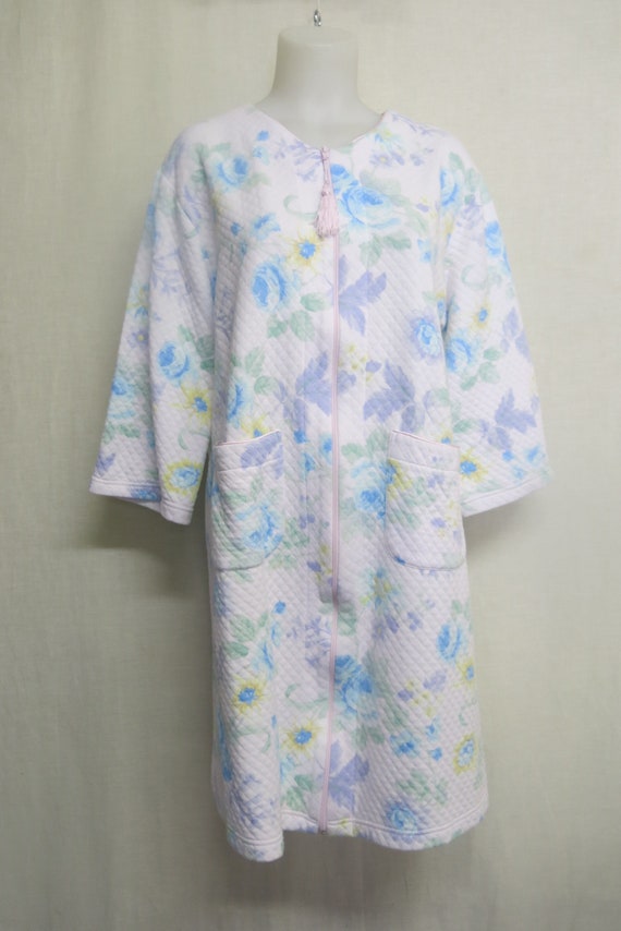 Quilted Cotton Robe Floral Short Robe Miss Elaine… - image 2