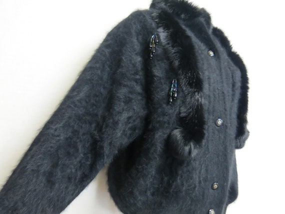 Black Angora Cardigan Sweater Fuzzy Cardigan Dress up Crystal - Etsy