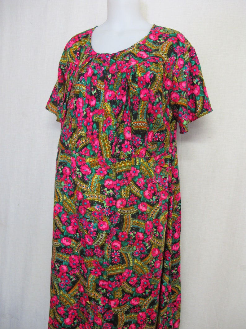 Hawaiian Muumuu Cotton Kaftan House Dress XL Crepe Barkcloth