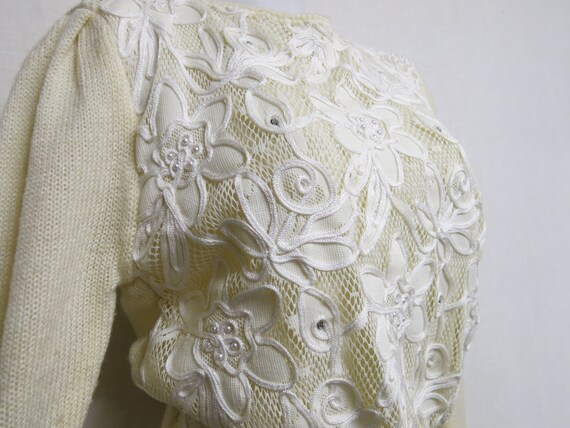 Fancy Lace White Sweater Lace Applique Pearl Swea… - image 3