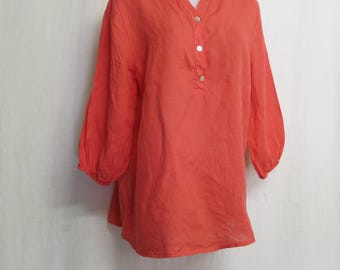 Leinen Tunika Lange Leinen Bluse Orange Medium