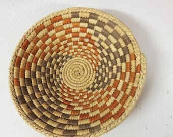 Vintage Handwoven Coiled Basket | Natural Fiber Tribal Folk Art Basket Hopi Navaho