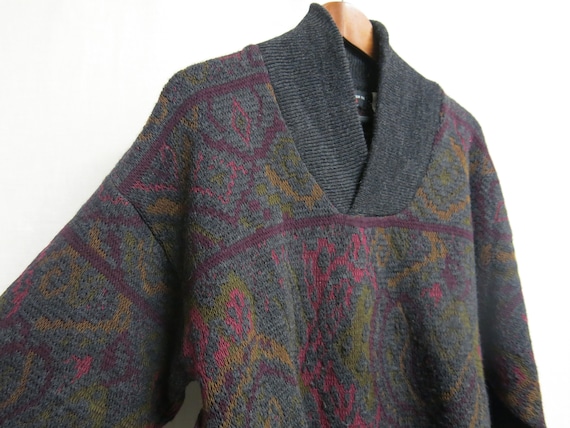 Nordic Style Sweater Italian Wool Shawl Collar Me… - image 1