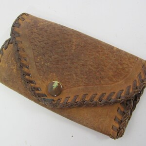 Portefeuille porte-clés en cuir repoussé mexicain vintage Portefeuille floral repoussé surpiqué