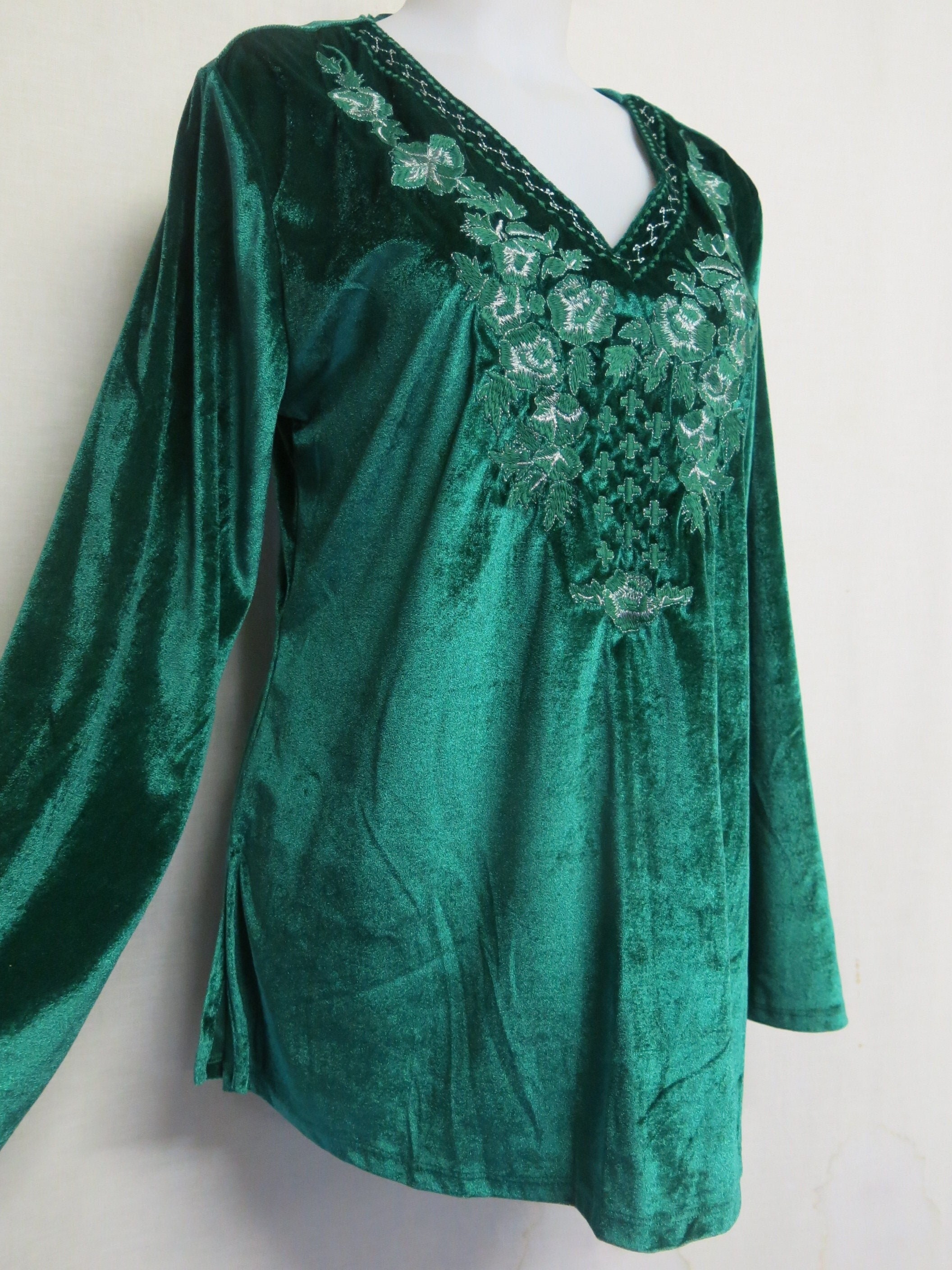 Embroidered Tunics for Women, Silk Tunic, Luxury Tunic Top, Silk Blouse,  Indian Tunic, Zari Embroidery Shirt, Green Silk Tunic Top, Party 