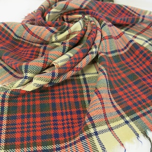 Vintage Red Plaid Wool Stadium Blanket: 1940s Lap Blanket
