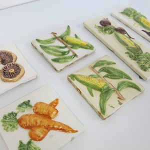 Mid Century Ceramic Tiles Kitchen Corn Carrots Mushrooms