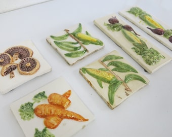 Mid Century Ceramic Tiles Kitchen Corn Carrots Mushrooms