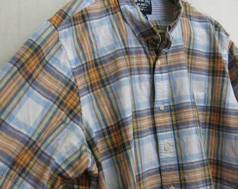 Camisa de algodón a cuadros Madras: XXL, manga corta, botones
