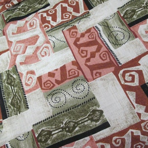 Vintage Mid Century Hawaiian Fabric Tiki Polynesian Fabric Abstract