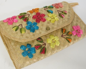 Raffia Purse Resort handtas stro bloemen