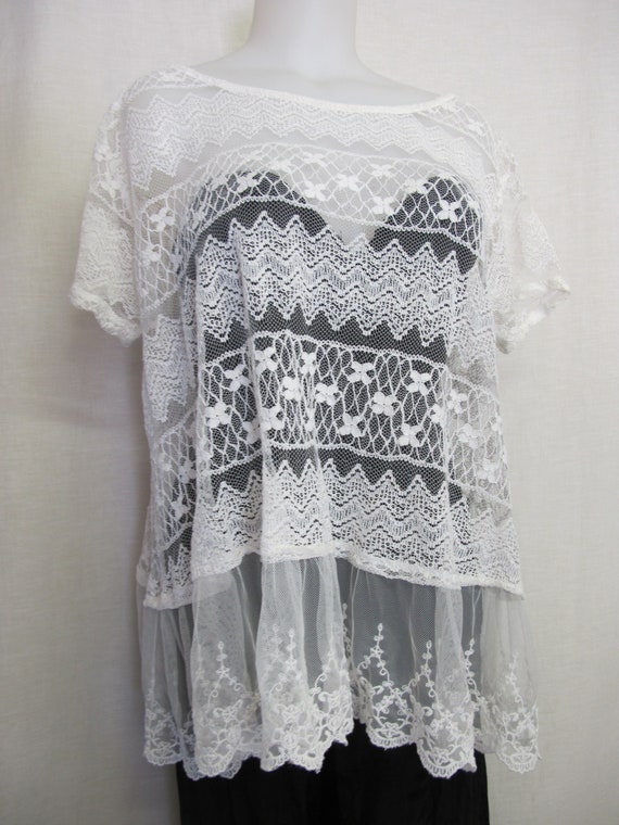 Lace Tunic Coverup Blouse White Crochet Tunic Mexi