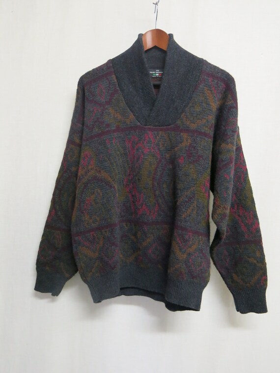 Nordic Style Sweater Italian Wool Shawl Collar Me… - image 4
