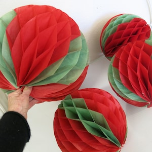 VINTAGE papieren honingraat kerstversiering ronde bollen ballen set van 4