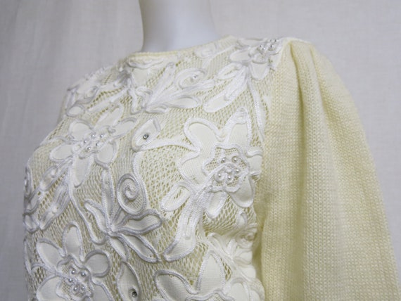 Fancy Lace White Sweater Lace Applique Pearl Swea… - image 5