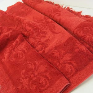 Fieldcrest Red Terry Cloth Towel: Mid Century Modern Sculpted Bath Towel