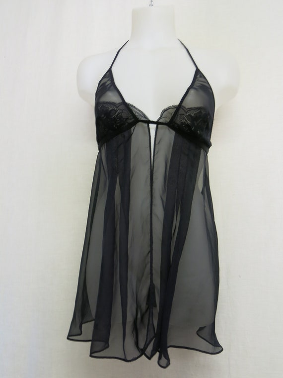 Sheer Black Baby Doll Short Black Chiffon nightgow