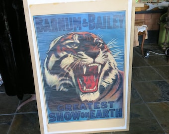 Vintage c. 1970 Barnum & Bailey Circus Poster – Roaring Siberian Tiger – P-4 1916 Design