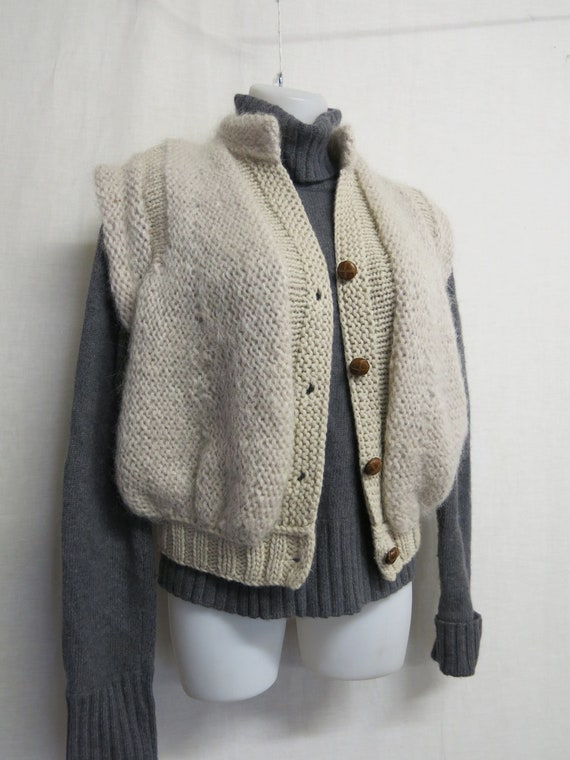 Mohair Sweater Vest Knit Bulky Hand Knit Leather B