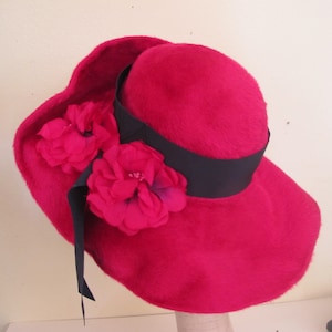 Big Brim Wool Hat Pink Fur Hat Big Brim Dress up