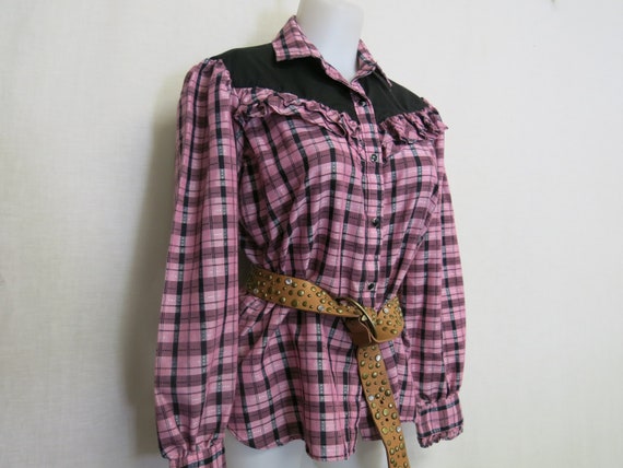 Cowgirl Western Blouse H Bar C Shirt Plaid Shirt … - image 2