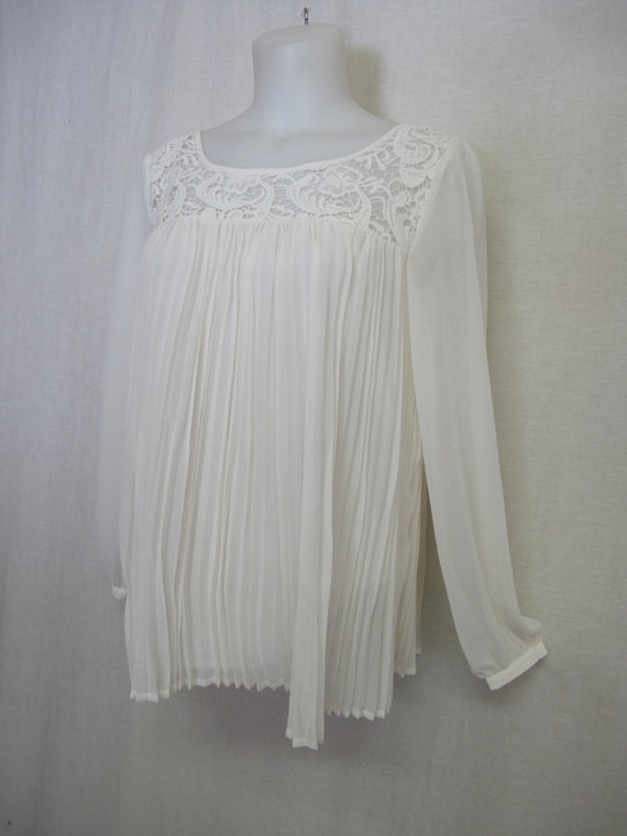 White Lace Blouse Pleated Ivory Georgette Blouse … - image 2