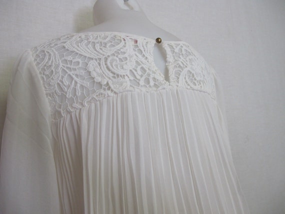 White Lace Blouse Pleated Ivory Georgette Blouse … - image 8