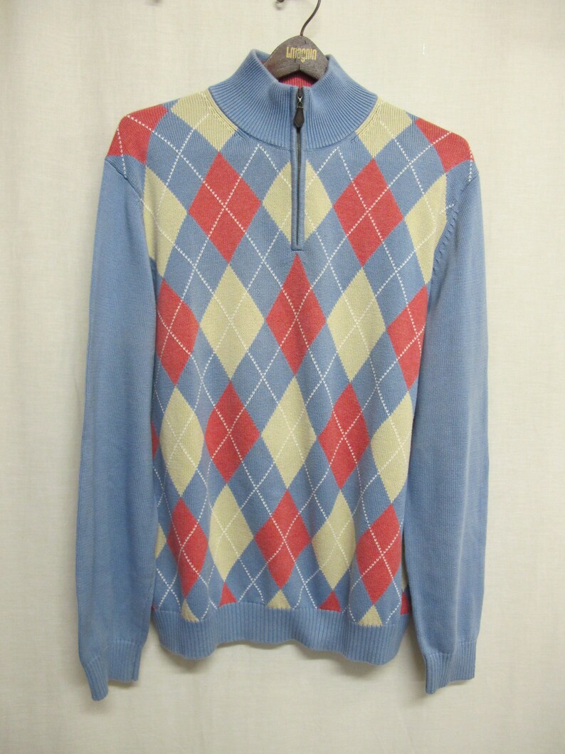 Argyle Pullover Sweater Brooks Brothers Retro Sweater Zipper Pima Cotton image 2