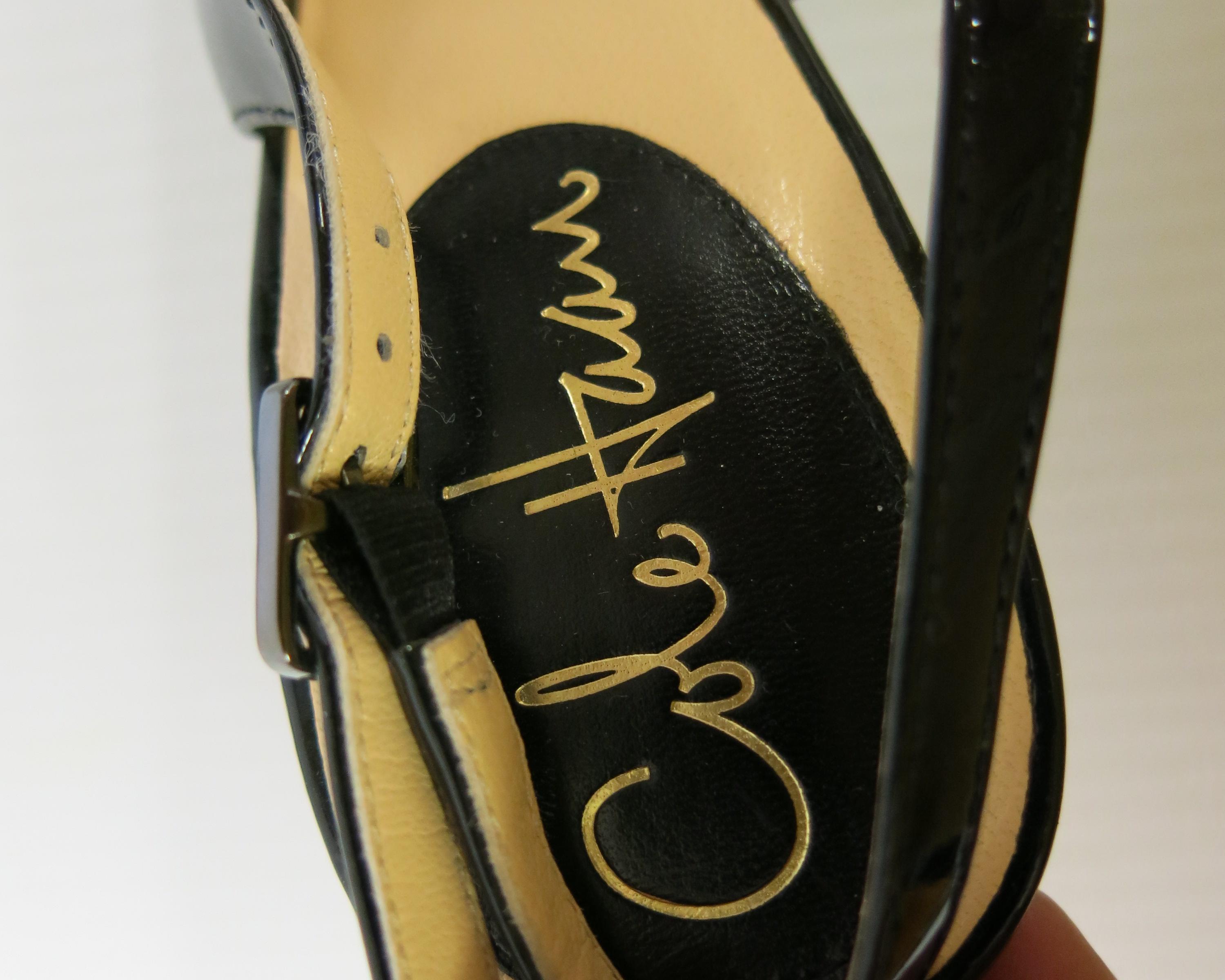 Escarpins Cole Haan Noir Cuir Verni - Talons 8.5 - Bout Ouvert & Lanière - Élégants Et Confortables