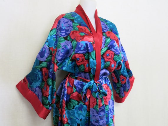 Satin Robe Floral Short  Satin Robe Loungewear Vi… - image 2