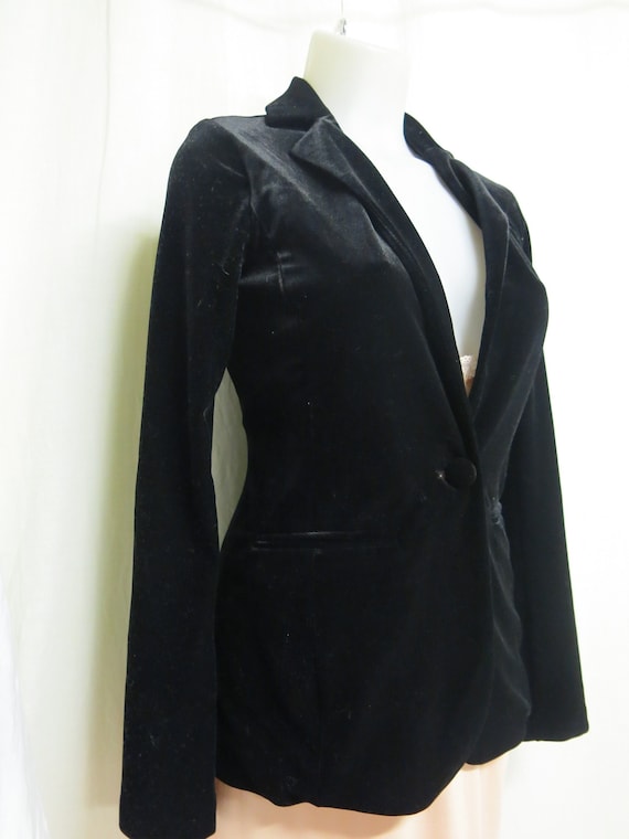 Goth Black Velvet Jacket Blazer Stretch Velvet TAH