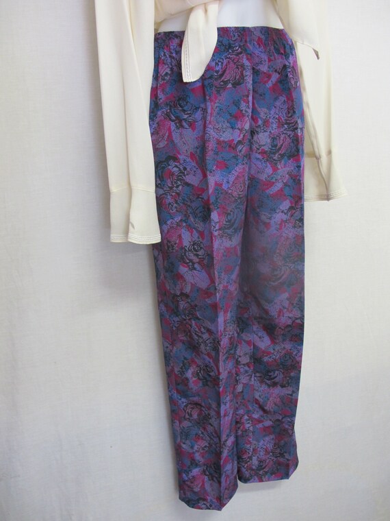 Thai Silk Pants Elastic Waist Floral Silk Pants Me