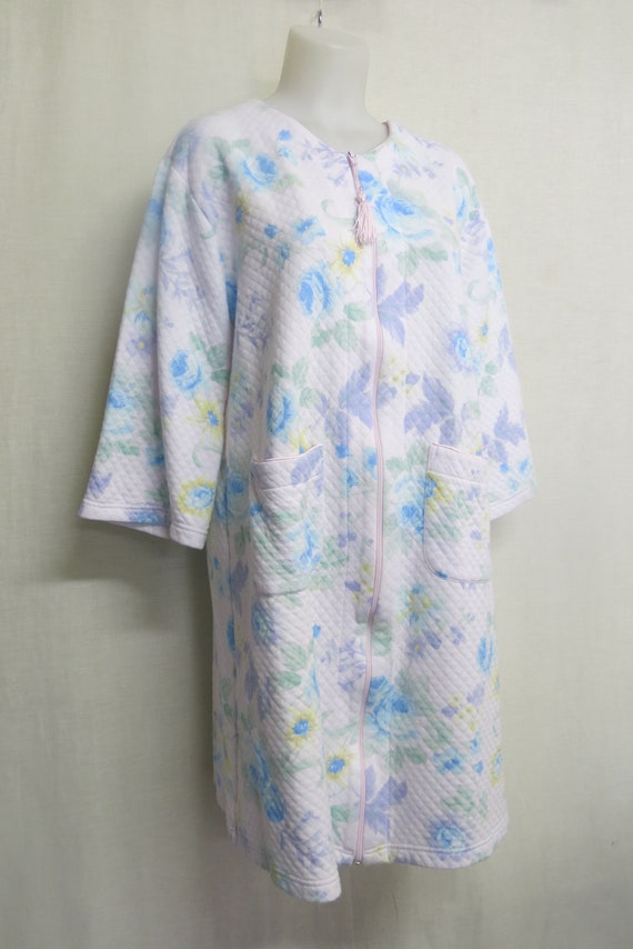 Quilted Cotton Robe Floral Short Robe Miss Elaine… - image 3