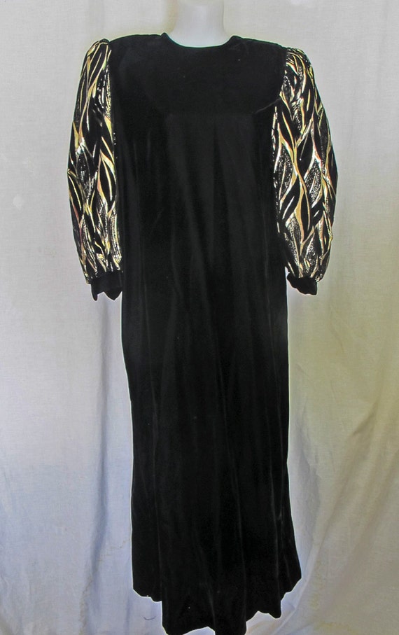 Long Black Velvet Metallic Party Dress 1980 Dress… - image 3