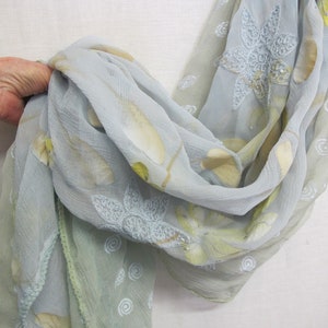 Sari Shawl Embroidered Shawl Seafoam Aqua Shawl Sari Indian Shawl Chiffon Shawl Organza Veil image 9