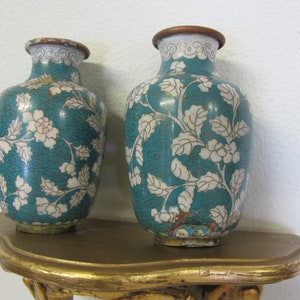 Chinese Cloisonne Vases Chinese Enamel Floral Vases set of 2