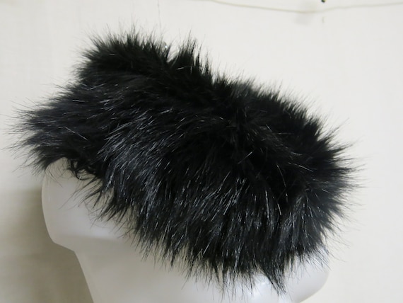 Black FAUX Fur Fox Muffler Wrap Large Fox Collar … - image 3