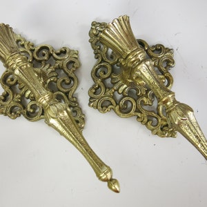 Mid Century Brass Wall Sconces Candle Holder Ornate Gilt Metal Set of 2 Hollywood