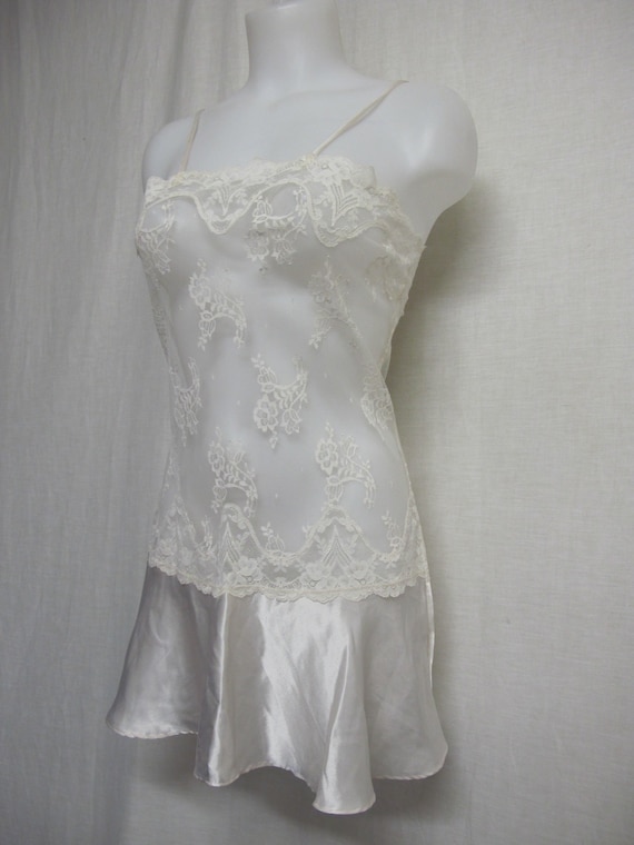 White Satin Baby Doll Nightgown Lace Short Nightgo