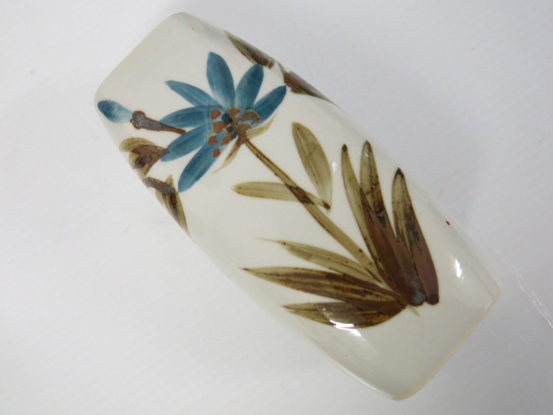 Mid Century Modern Japanese Pottery Vase: Blue Floral Art - Etsy