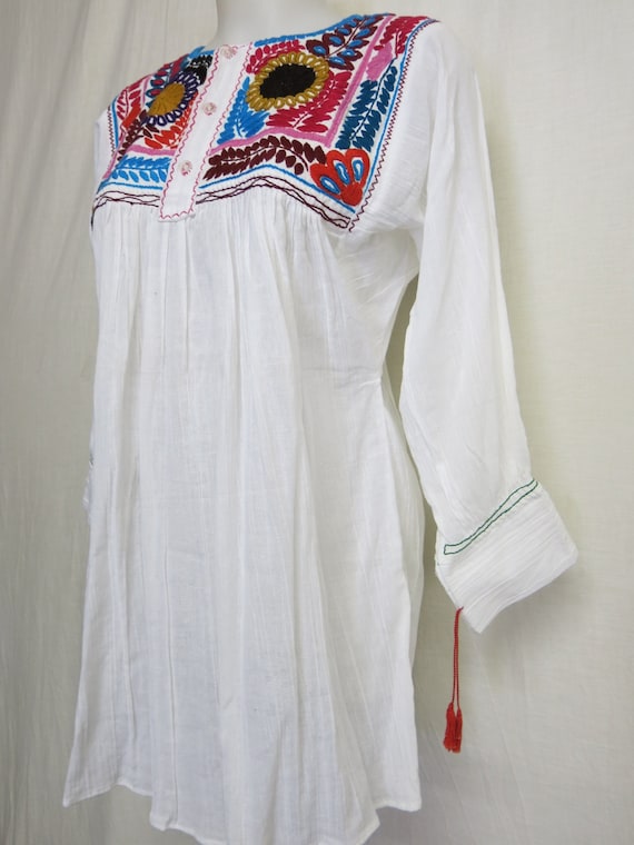 Mexican Blouse Peasant Blouse Embroidered Tunic Bl