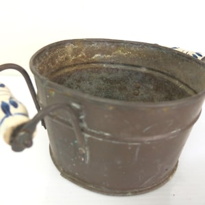 Copper Bucket/Cache Pot with Delft Handles Dutch