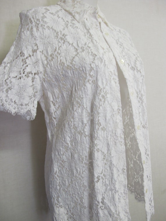 Balenciaga White Lace Tunic Blouse Designer Lace … - image 4