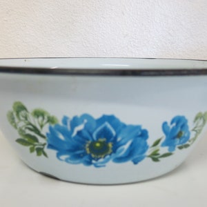 Metal Enamel Bowl Farm House Country French Blue Flowers