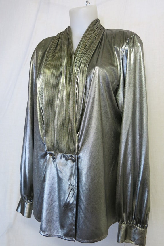 Metallic Silver Party Blouse 1980's Disco Blouse J