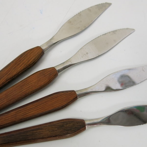 Mid Century Modern Teak Steak Knives Set of 4 New Deadstock